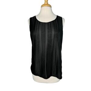 CHICOS ADDITIONS Black Chevron Stripe Lightweight Sleeveless Top Sz Medium (1)